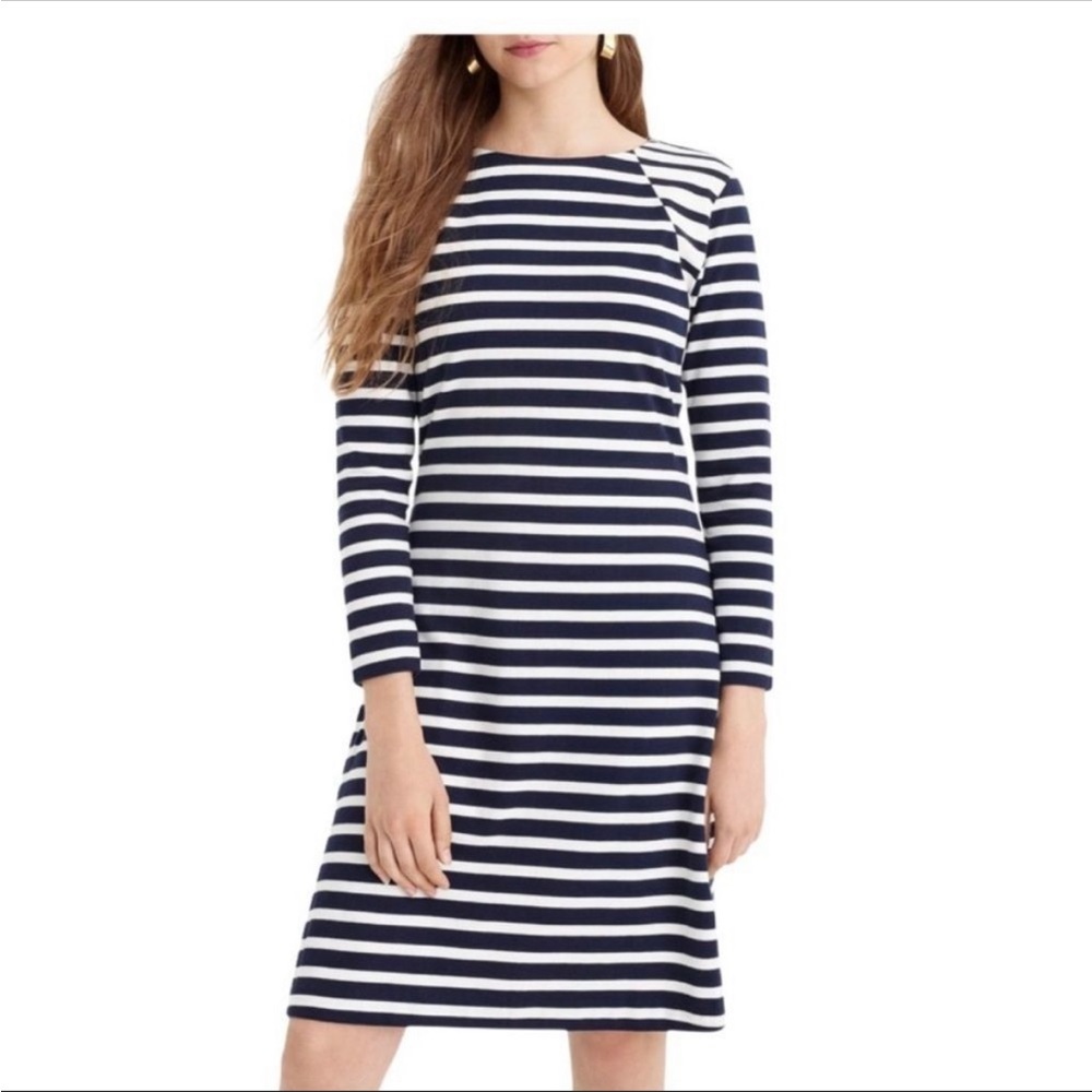 J Crew 365 Navy White Stripe Knit Long Sleeve Dress XS
